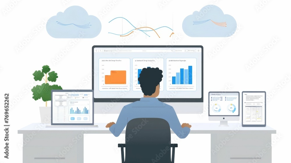 Poster cloud monitoring dashboard showcasing various performance metrics,analytics,and business intelligenc