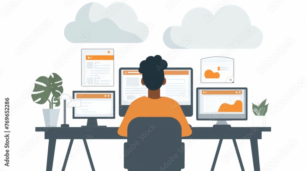 Leinwandbilder an individual working remotely on a desktop computer,utilizing cloud-based accessibility solutions t