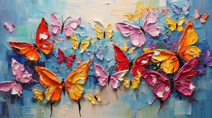 Abstract painting butterfly. Colorful abstract oil acrylic painting with colorful butterflies, knife on canvas