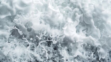 Obraz premium Close-up view of soapy water with bubbles and foam, showing various shades white grey.