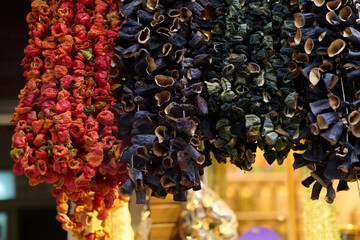 The dried marzipans hang in the shop