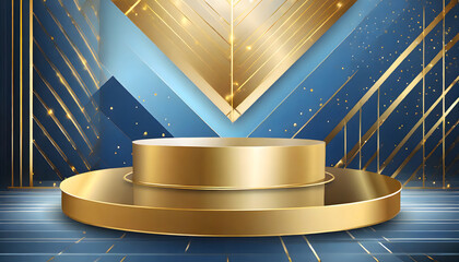 Abstract blue and gold geometric podiums, luxury concept background. Vector illustration. Generative AI.