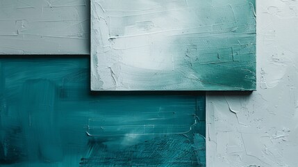 Overlapping canvas blocks in shades of teal with rich textures, ideal for modern abstract art..