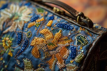 detail of hand stitching on a 1920s beaded purse