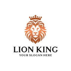 Lion King Luxury Vector Logo , Lion with Crown Symbol Vector Logo 