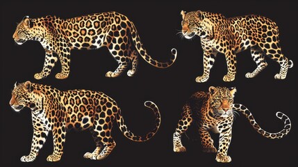 Animal leopard set collection. Isolated on black background. Generative AI