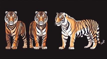 Obraz premium Animal tiger set collection. Isolated on black background. Generative AI