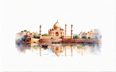 Obraz premium Panorama of the Indian temple. watercolor, sketch on white paper.