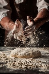 An artisan chef prepares bread dough