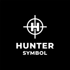 Obraz premium Initial H For Hunter With Aim Target Logo Design.Hunting For Adventure War Symbol