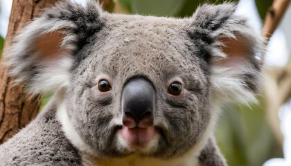 A Koala With Its Distinctive Nose And Fluffy Fur