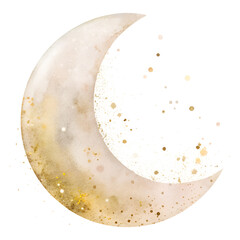Watercolor illustration with pink beige and gold glitter half moon. Isolated on transparent background. Perfect for card, postcard, tags, invitation, printing, wrapping.