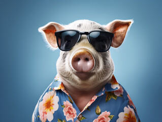 a pig wearing sunglasses and a shirt