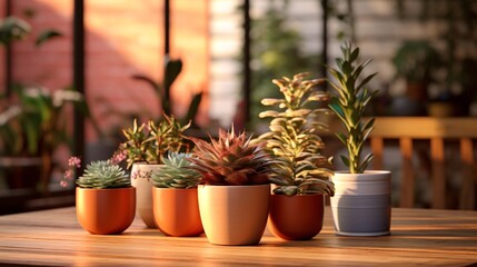 a group of potted plants on a table - Powered by Adobe