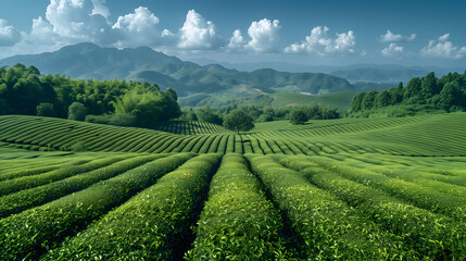 Fototapeta na wymiar Panorama of beautiful tea garden
