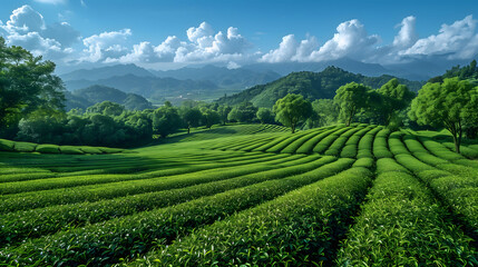 Fototapeta na wymiar Panorama of beautiful tea garden