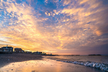 Sunset on the Rimini beach, Italy