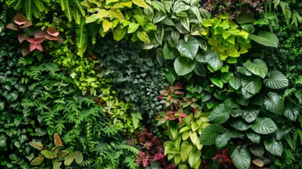 Tuinposter Diverse Green Wall With Various Plant Species © Prostock-studio