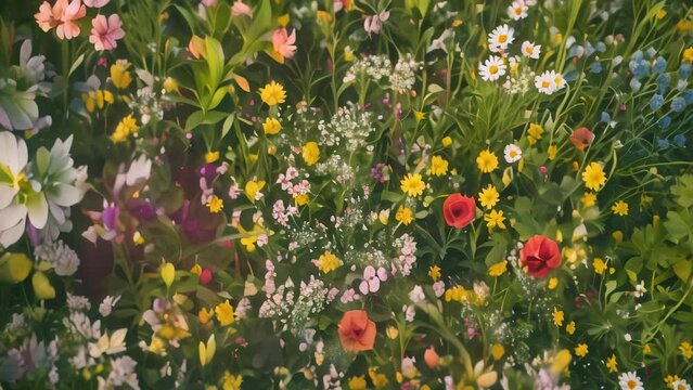field of flower landscape. 4k video animation