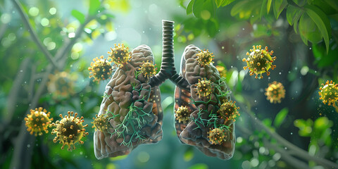 Anatomy of human lungs with viral bacteria - obrazy, fototapety, plakaty