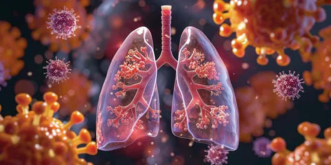 Fotobehang Anatomy of human lungs with viral bacteria © Oleksandr