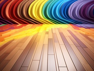 a colorful curved lines on a wood floor