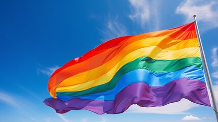 a rainbow flag flying in the sky