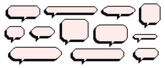 Trending dialog box set in old computer style. Pixel-based 8-bit graphics of the 90s games. Vector illustration. Template for social networks, banners, stickers, collages. - obrazy, fototapety, plakaty