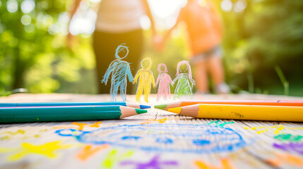 Stick figure family made of paper. AI Generated