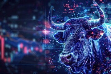 bull on a vibrant background with cryptocurrency trading charts and data bullish trend Financial investing stock market