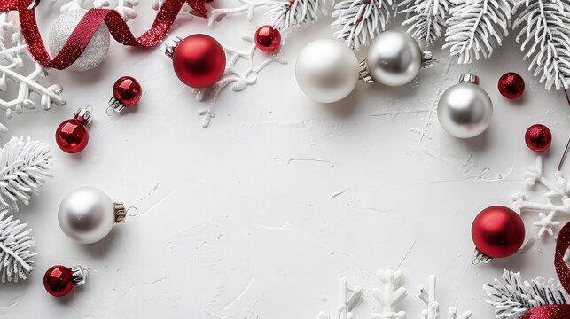 White Christmas background with  red and white  border and copy space