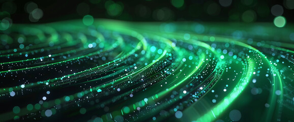 Green Digital Waves with Sparkling Particles
