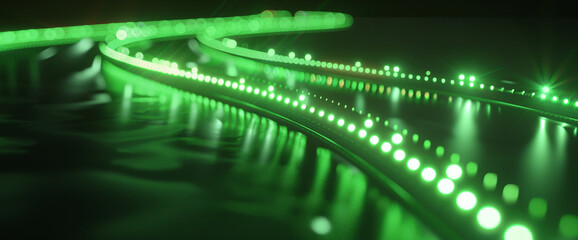 Green Glowing Light Trails with Bokeh Effect
