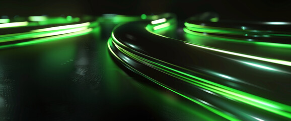 Ethereal Green Light Trails in Dark Ambience
