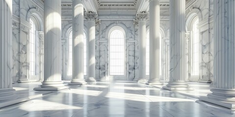 Serene Marble Hall: Sunlit Elegance with Classical Design - obrazy, fototapety, plakaty