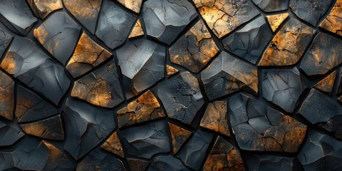 Foto op Plexiglas Abstract background with geometric shapes in black and golden colors with cracked raw stone texture © Svetlana Lerie