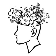 Head blossoms, mental health line vector