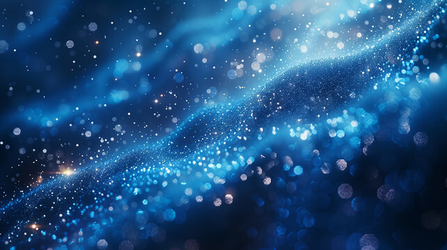 Abstract blue shiny particals wallpaper background. AI Generated