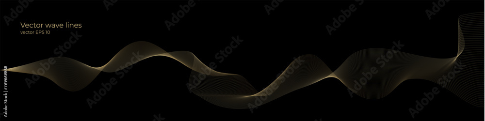Poster Vector wave dynamic gold lines. Smooth curve Gold gradient color on black background. Luxury background for your design. Vector EPS 10
