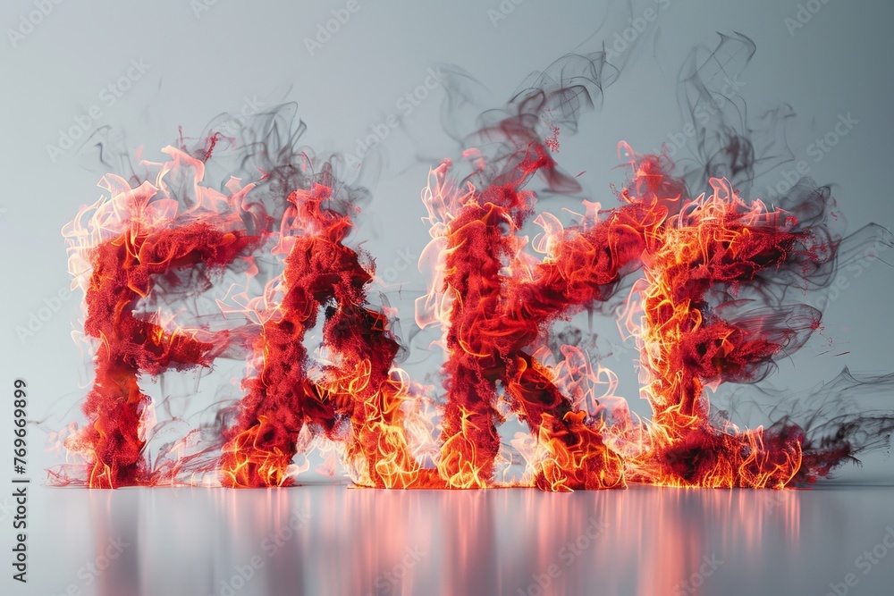 Poster the word fake is spellbound out of flames on a reflective surface, creating a mesmerizing and artist