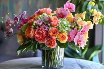 Mother's Day colorful flowers bouquet in decorative vase, creating a vibrant and lively display of natures beauty