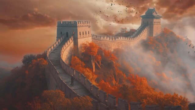 view of the wall of china. Seamless looping 4k time-lapse virtual video animation background