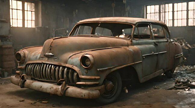 old car abandoned in the garage
