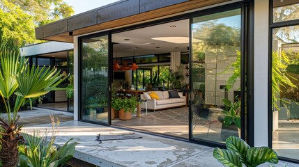 Modern Living Room With Glass Doors and a Couch