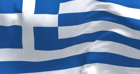 Close-up of national flag of Greece waving in the wind