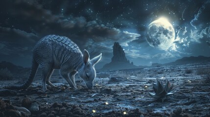 Aardvark planting seeds in freshly dug soil under the moonlight, symbolizing the sowing of ideas that grow into innovative projects and startups.