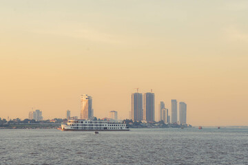 Sunset on Tonle Sap River, Mekong River in Phnom Penh City, Cambodia