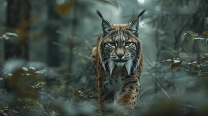 Fototapeta premium Witness the strategic finesse mirrored by a lynx navigating through dense woodsâ€”a testament to the precision in competitive market analysis.