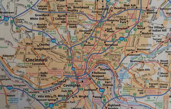 Map of the Cincinnati, Ohio area including the Ohio River and northern Kentucky.