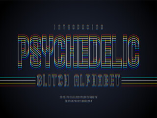Glitch style alphabet design with uppercase, numbers and symbol
